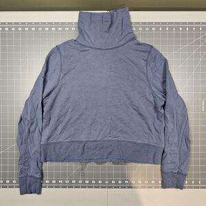 Athleta Turtle Neck Sweatshirt Small Iron Blue Cropped Funnel Athleisure Preppy